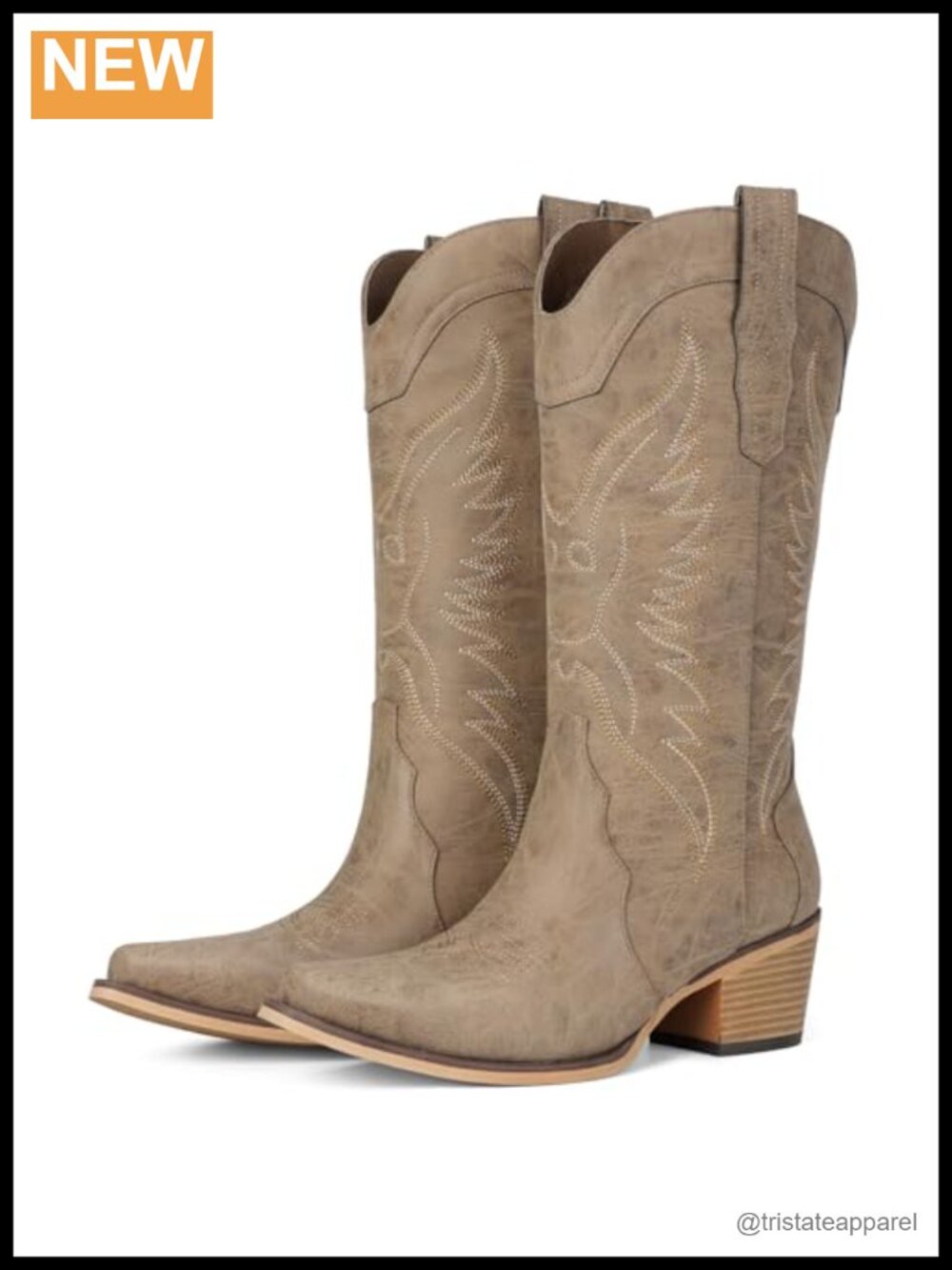 Western Cowgirl Boots for Women Mid Calf Snip Toe Faux Leather Chunky Heel